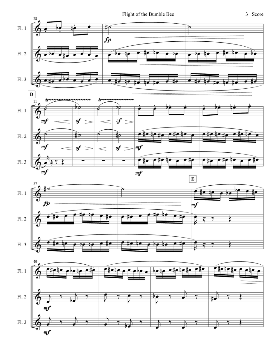 Flight of the Bumble Bee for flute trio Flute Trio scores gallery preview page 4