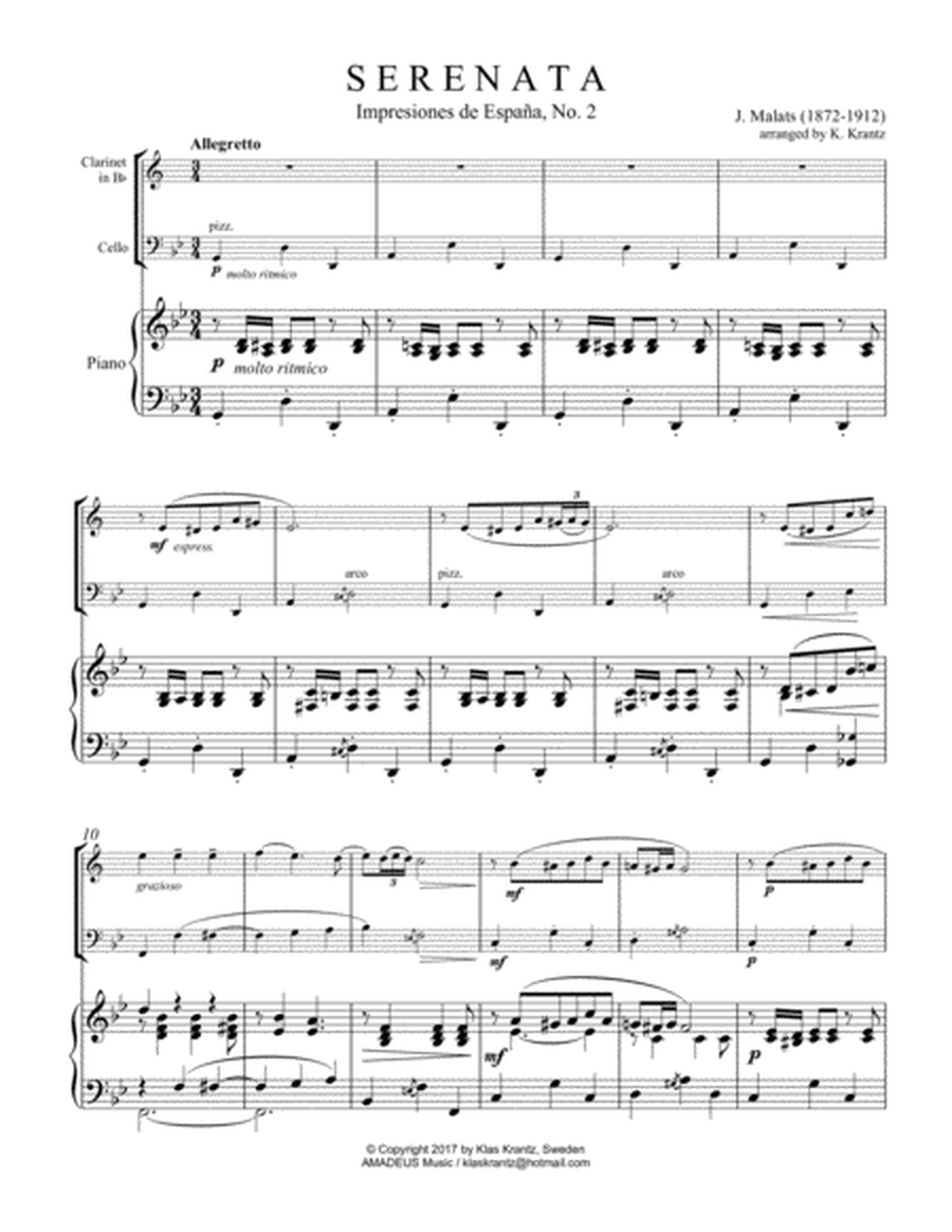 Serenata espanola for clarinet in Bb, cello and piano (contrabass part ad lib.) image number null