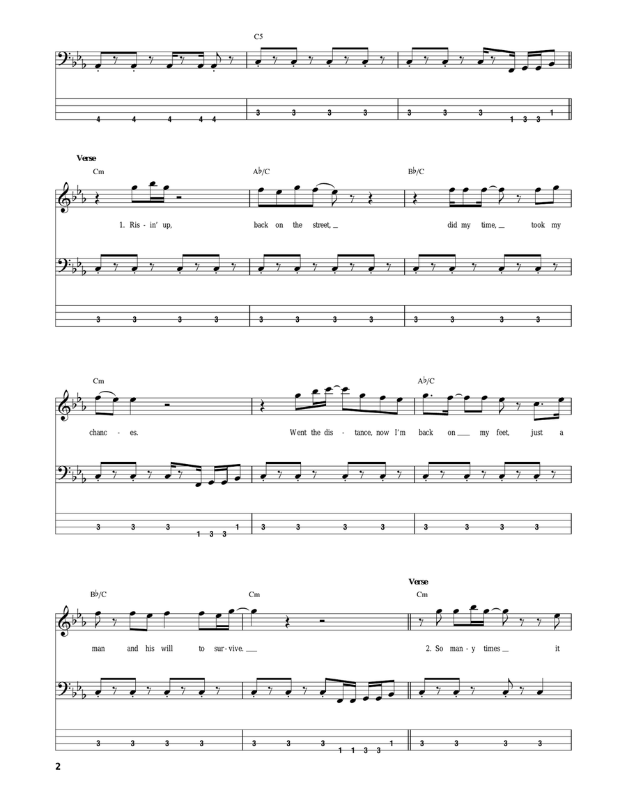 Eye Of The Tiger Bass Guitar Tablature scores gallery preview page 2