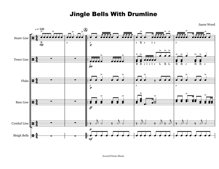 Jingle Bells With Drumline (Drumline Cadence) Marching Band scores gallery preview page 1