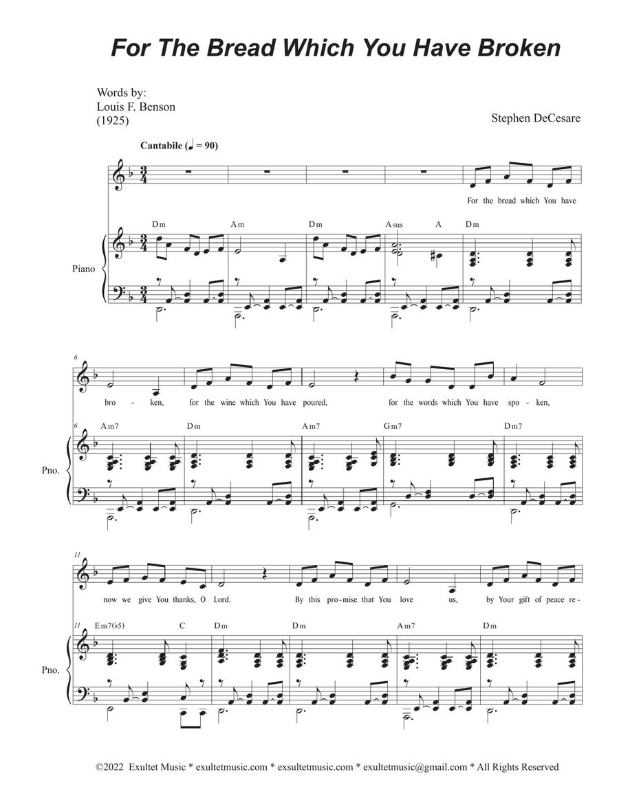 For The Bread Which You Have Broken (Vocal Solo - Medium Key) Piano, Vocal scores gallery preview page 1