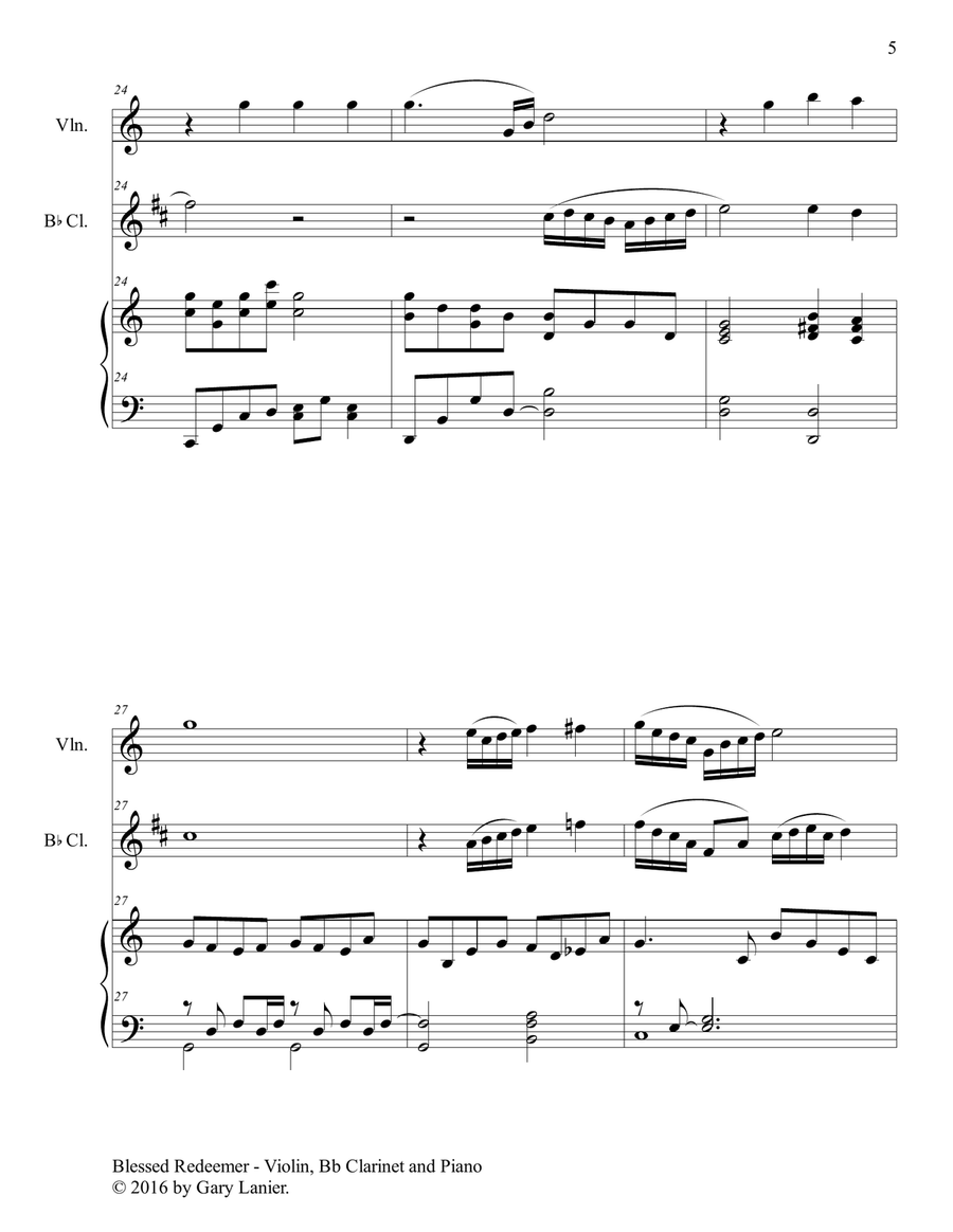 3 FAVORITE HYMNS (Trio - Violin, Bb Clarinet & Piano with Score/Parts) B-Flat Clarinet scores gallery preview page 6