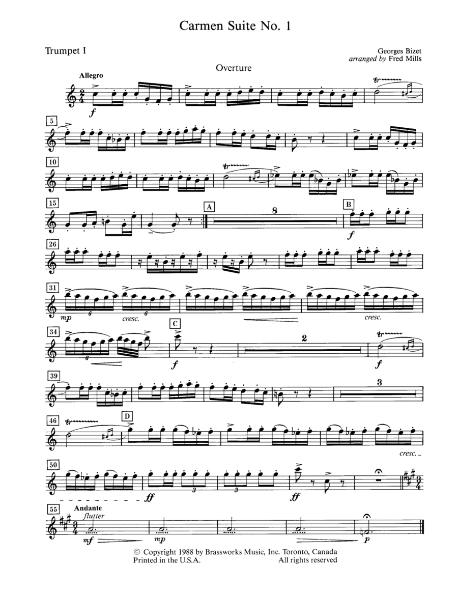 Carmen Suite No. 1 - Bb Trumpet 1 (Brass Quintet) Brass Quintet scores gallery preview page 1