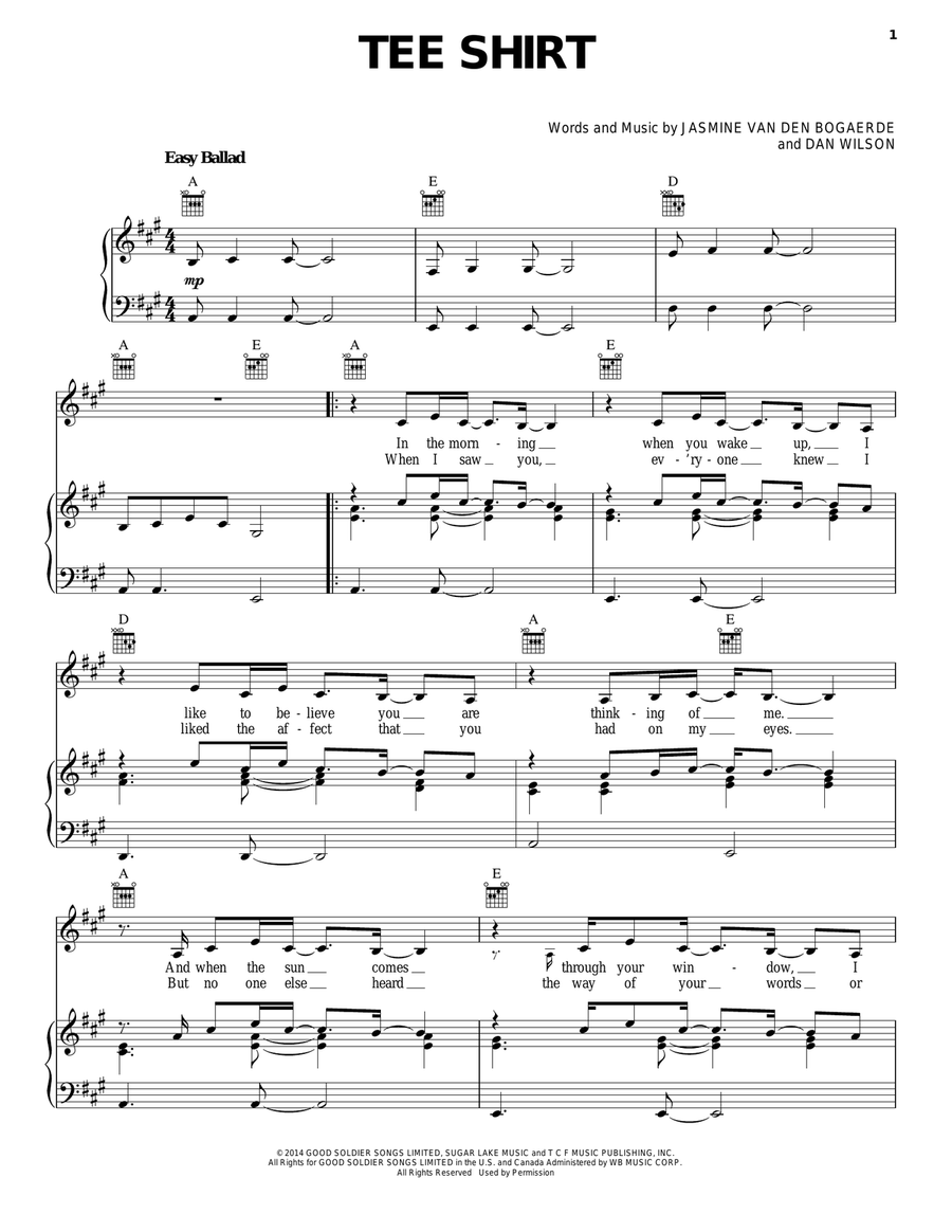 Tee Shirt Piano, Vocal, Guitar scores gallery preview page 1