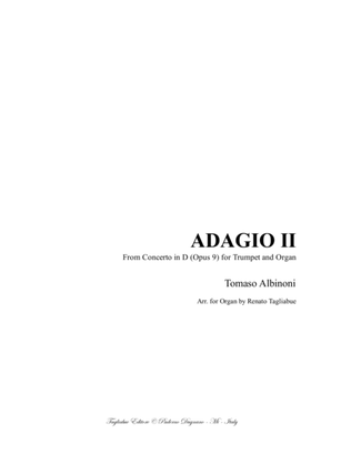 ADAGIO II - Albinoni - From Concerto in D (Opus 9) - Arr. for Organ 3 staff