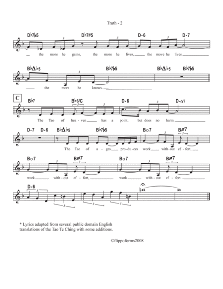 TRUTH - A "Tao Tune" - Lead Sheets in C, Bb and Eb image number null