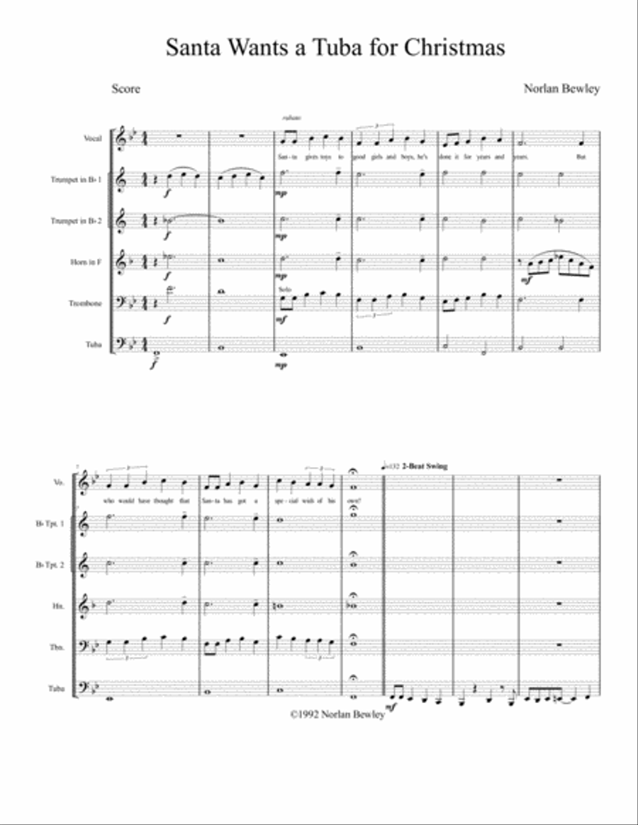 Santa Wants A Tuba For Christmas - Brass Quintet Brass Quintet - Digital Sheet Music