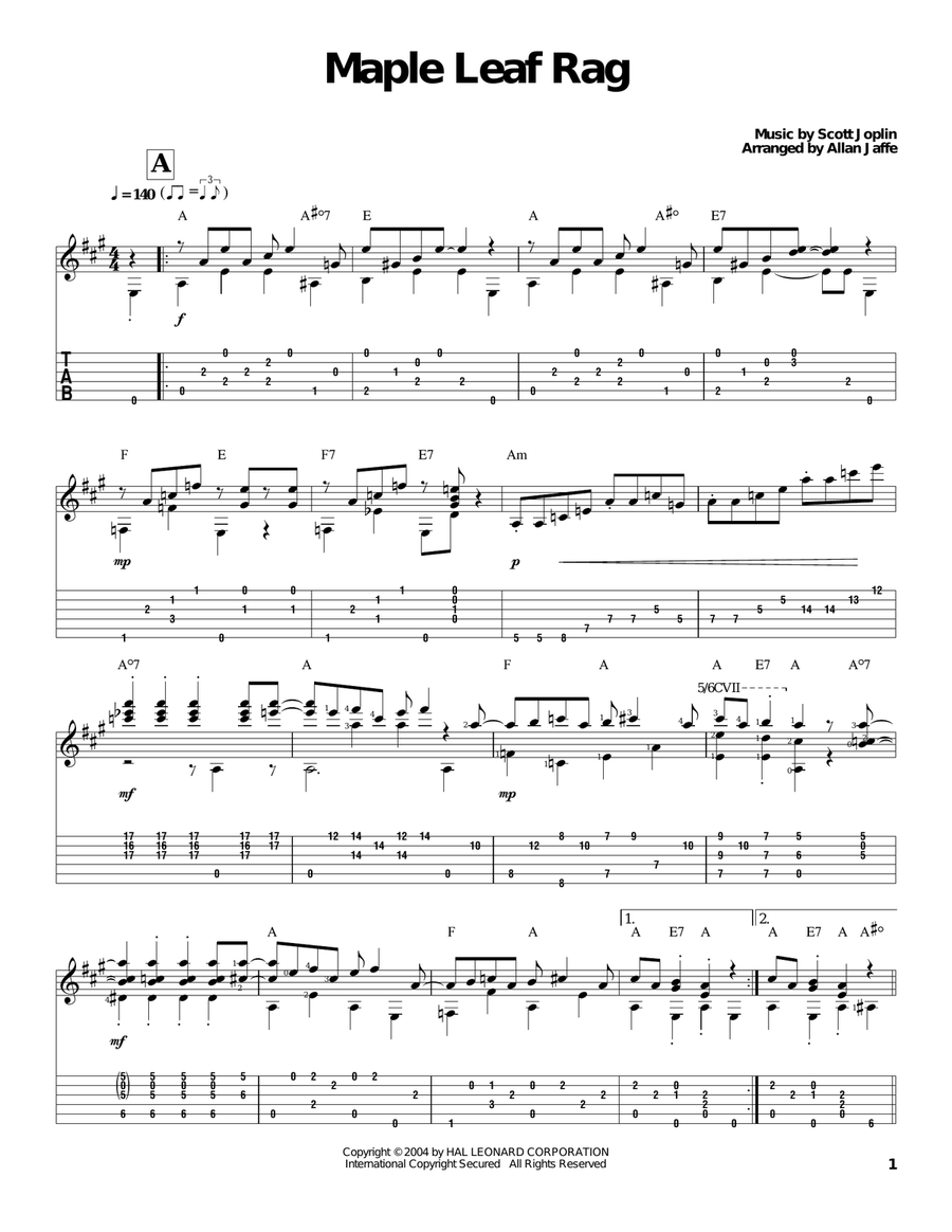 Maple Leaf Rag Maple Leaf Rag Electric Guitar scores gallery preview page 1