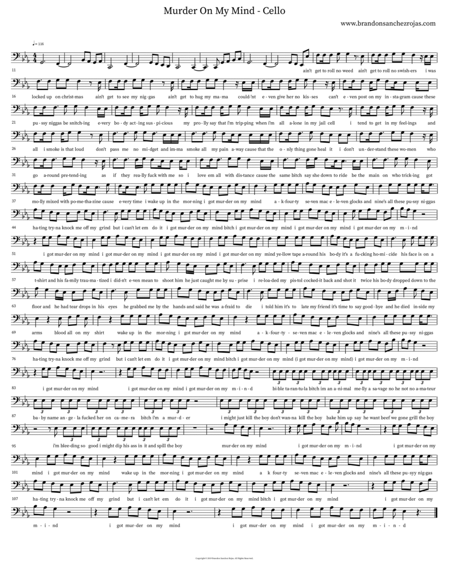 Murder On My Mind - Cello Cello Solo scores gallery preview page 1