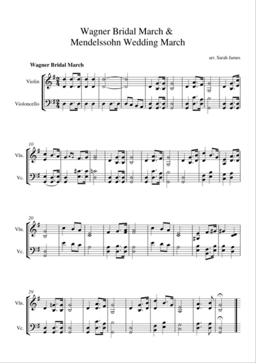 Bridal March and Wedding March - Violin & Cello Simplified and shortened versions for wedding use String Duet scores gallery preview page 2