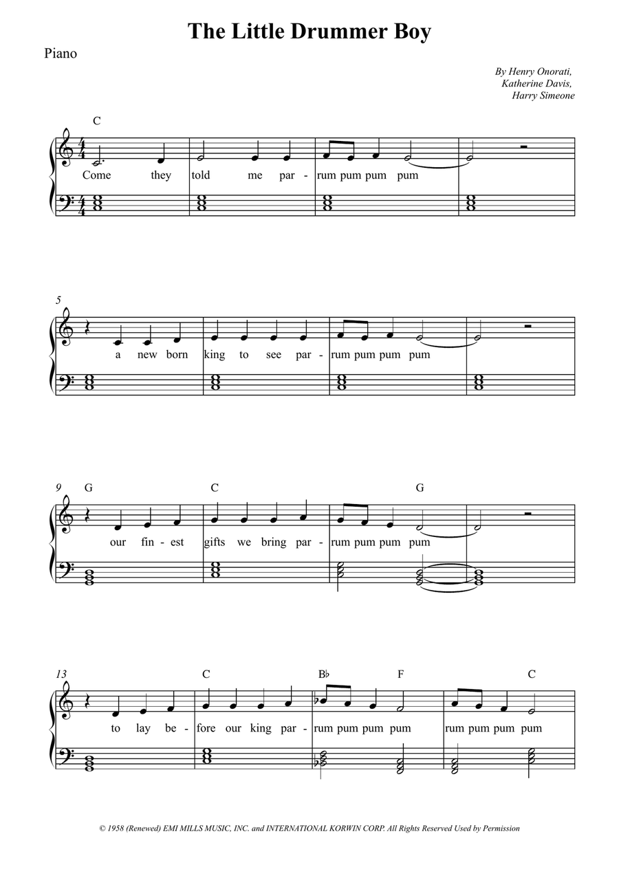 The Little Drummer Boy The Little Drummer Boy Piano, Vocal, Guitar scores gallery preview page 1