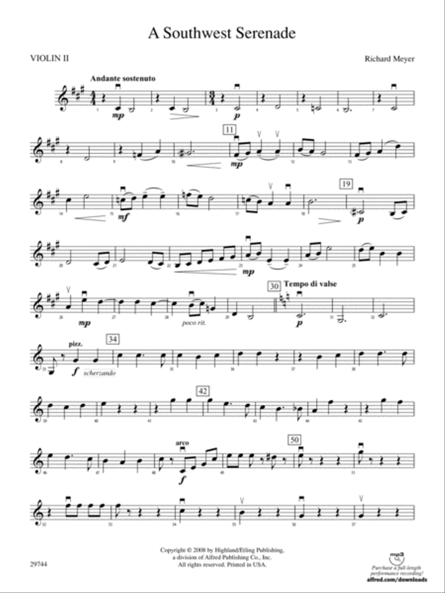 A Southwest Serenade: 2nd Violin String Orchestra scores gallery preview page 1