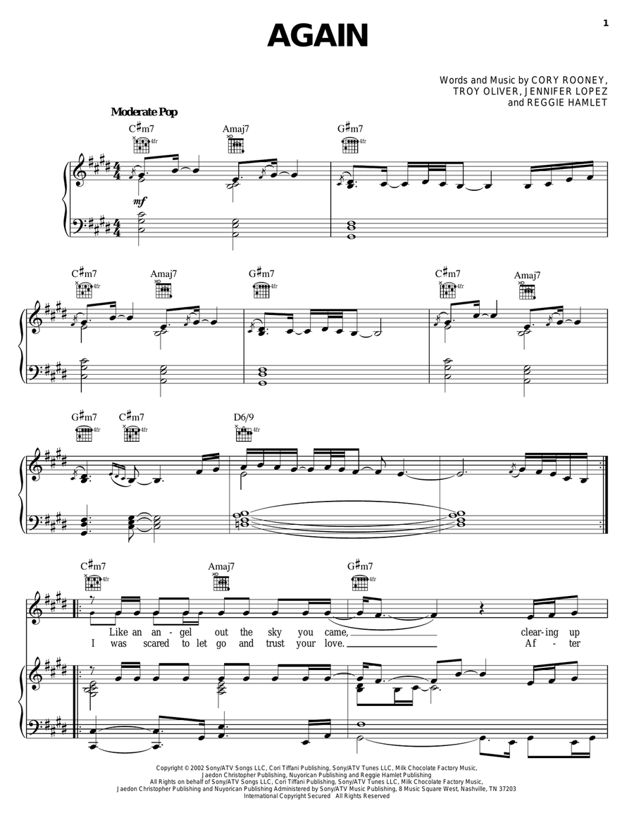 Again Piano, Vocal, Guitar scores gallery preview page 1