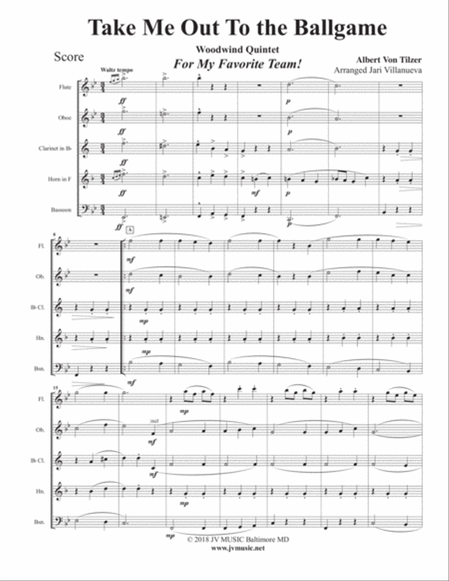 Take Me Out To The Ball Game for Woodwind Quintet Woodwind Quintet scores gallery preview page 1