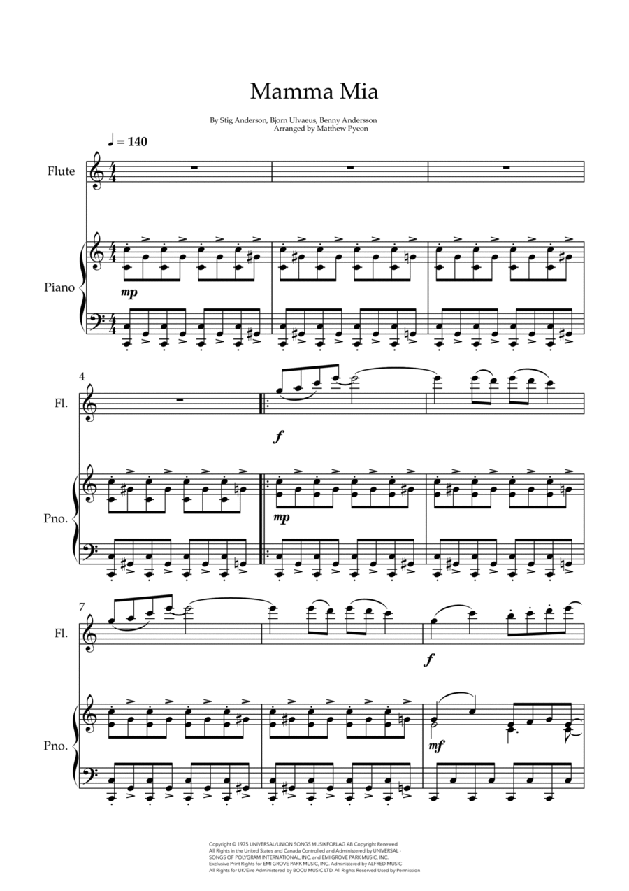 Mamma Mia Flute Solo scores gallery preview page 1