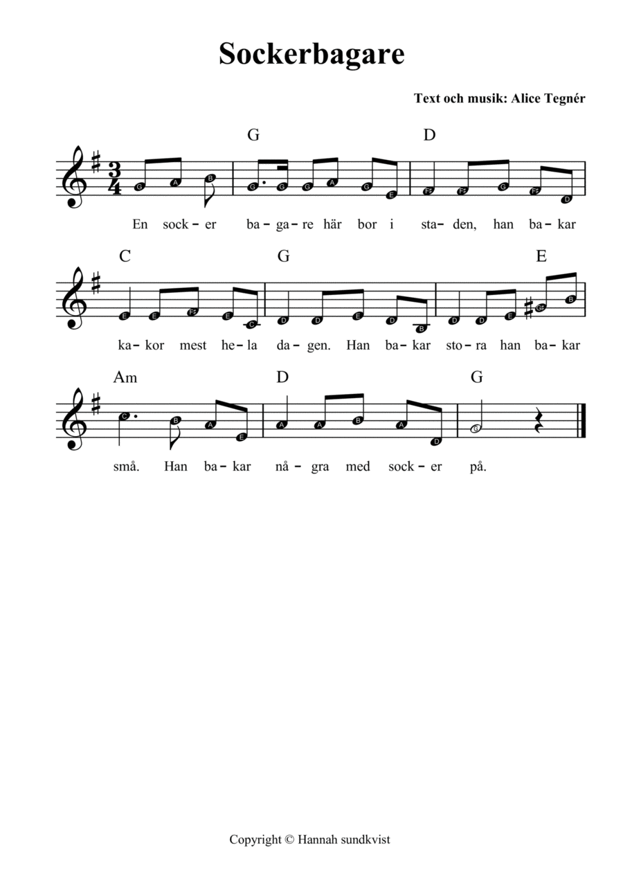 En Sockerbagare En Sockerbagare Easy Piano scores gallery preview page 1