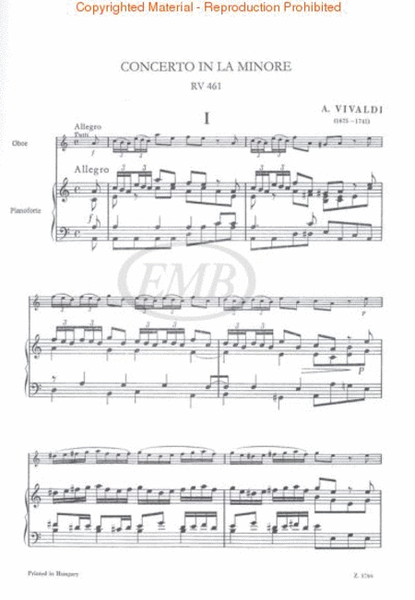 Concerto in A Minor for Oboe, Strings, and Continuo, RV 461