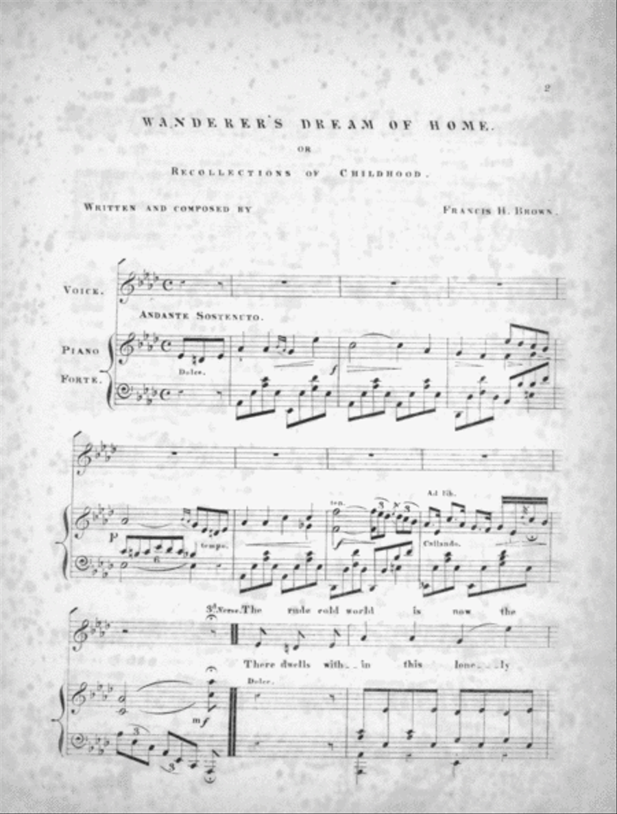 The Wanderer's Dream of Home, or, Recollections of Childhood. A Much Admired Ballad Voice scores gallery preview page 2