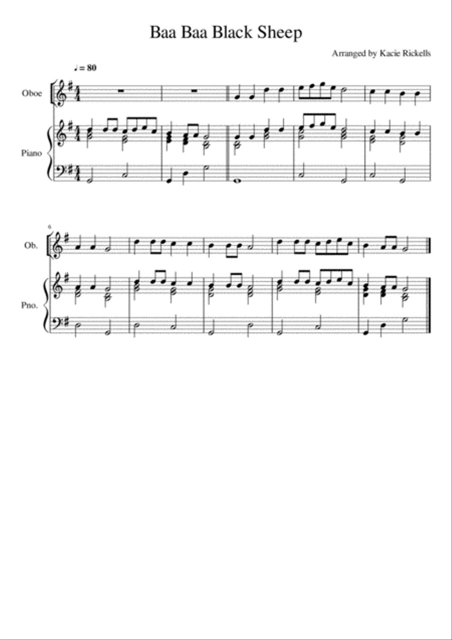 Baa Baa Black Sheep - Oboe Solo Piano scores gallery preview page 1