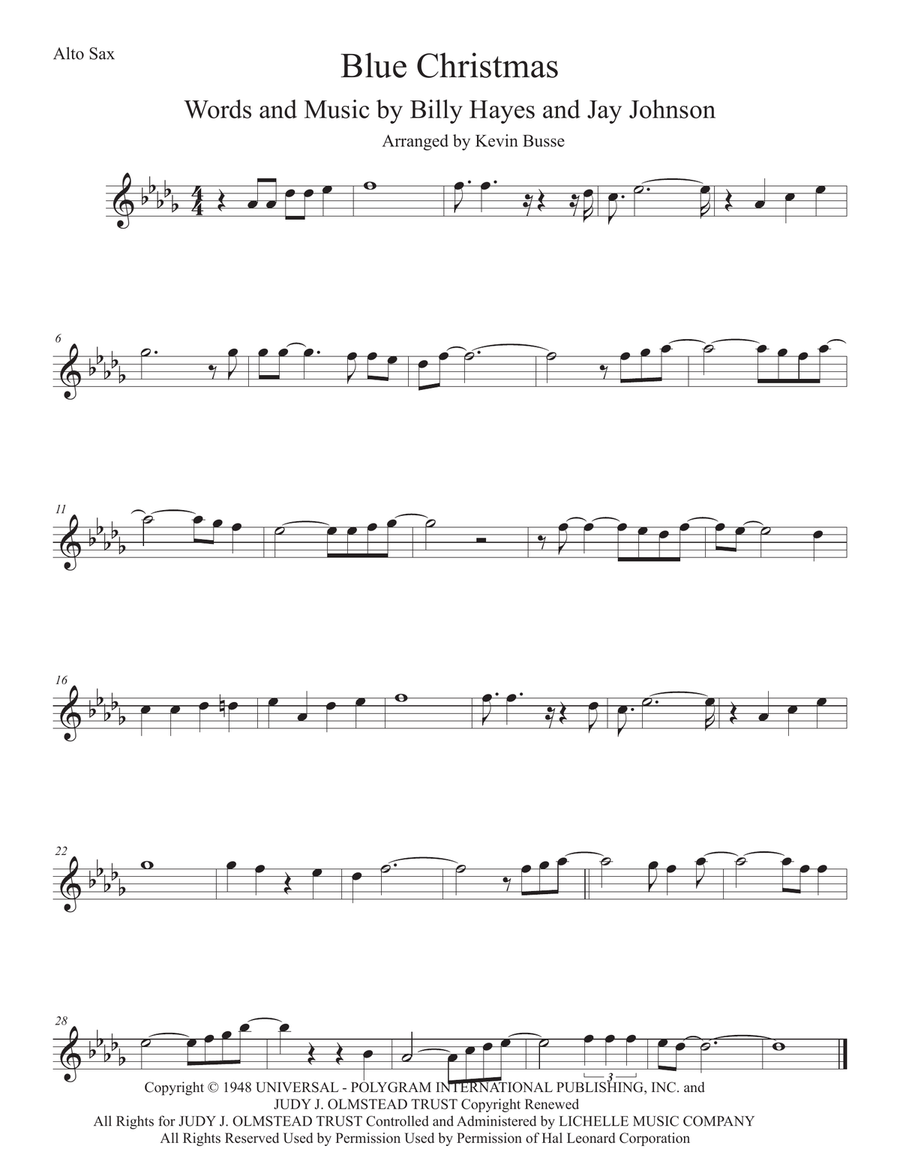 Blue Christmas Alto Saxophone scores gallery preview page 1