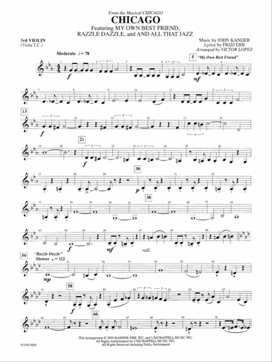Chicago (from the musical Chicago): 3rd Violin (Viola [TC]) Full Orchestra scores gallery preview page 1