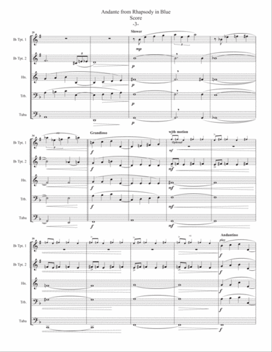 Andante from Rhapsody in Blue for Brass Quintet Brass Quintet scores gallery preview page 4