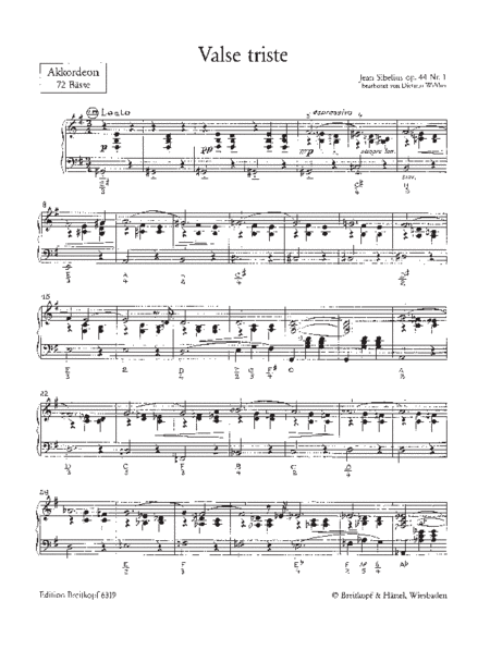 Valse triste Op. 44/1 by Jean Sibelius Accordion - Sheet Music