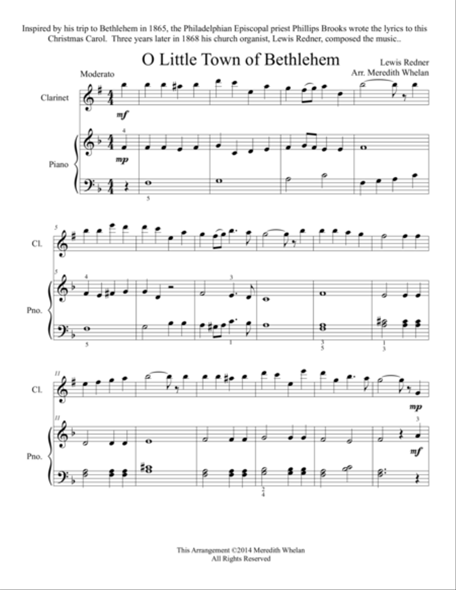 Christmas Duets for Clarinet & Piano: Little Town of Bethlehem Woodwind Duet scores gallery preview page 1