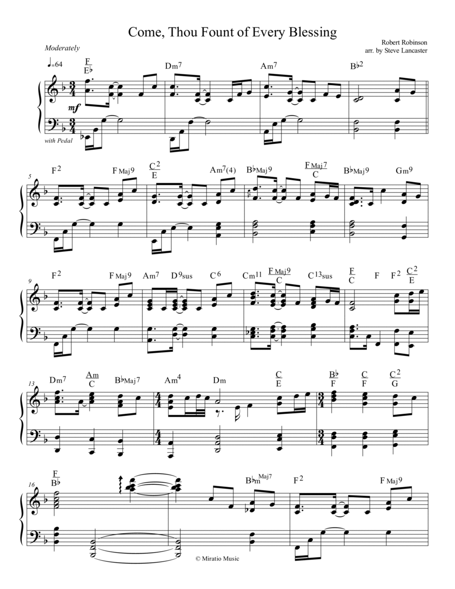Come, Thou Fount of Every Blessing - Celtic arr. for solo piano image number null