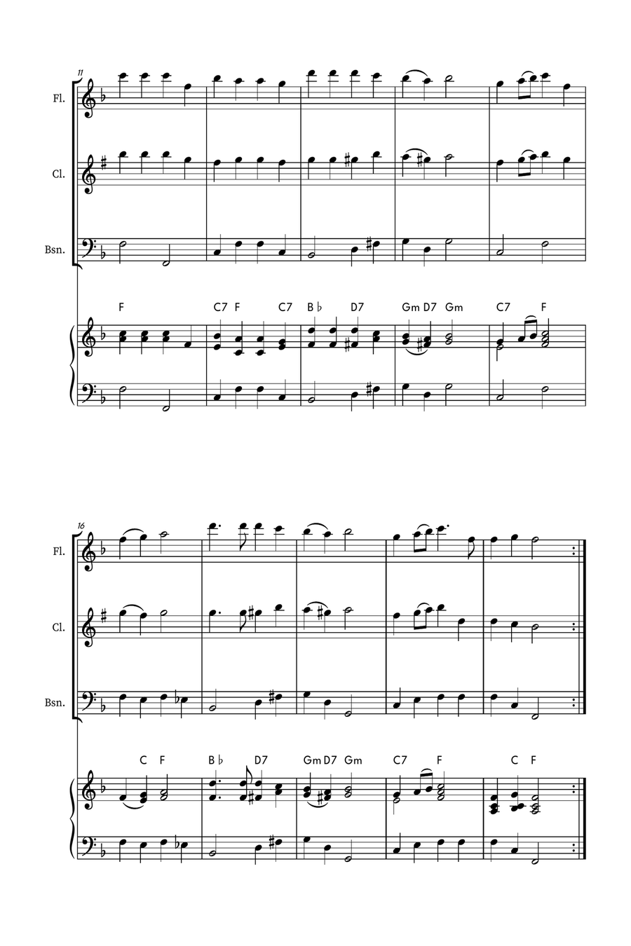 Hark! The Herald Angels Sing - Easy Trio for Flute, Clarinet, and Bassoon Woodwind Trio scores gallery preview page 2