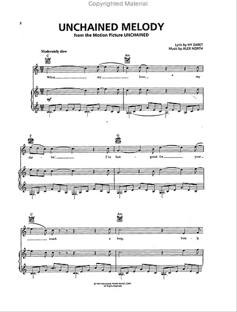 Unchained Melody Piano, Vocal, Guitar scores gallery preview page 2