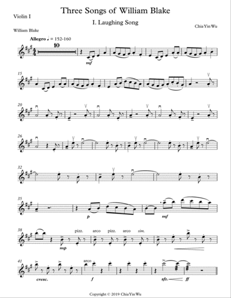 Three Songs of William Blake (Instrumental Parts) 4-Part scores gallery preview page 1