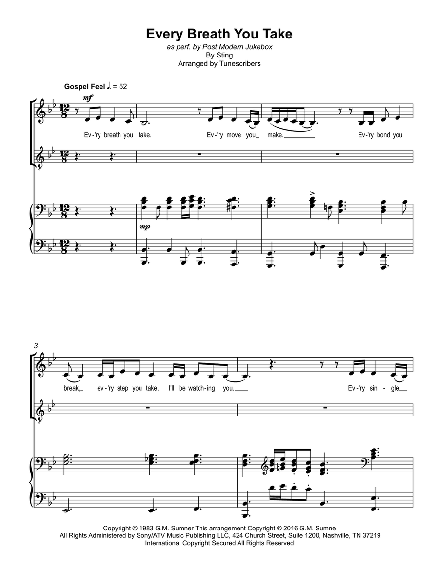 Every Breath You Take (Gospel Cover) Voice scores gallery preview page 1