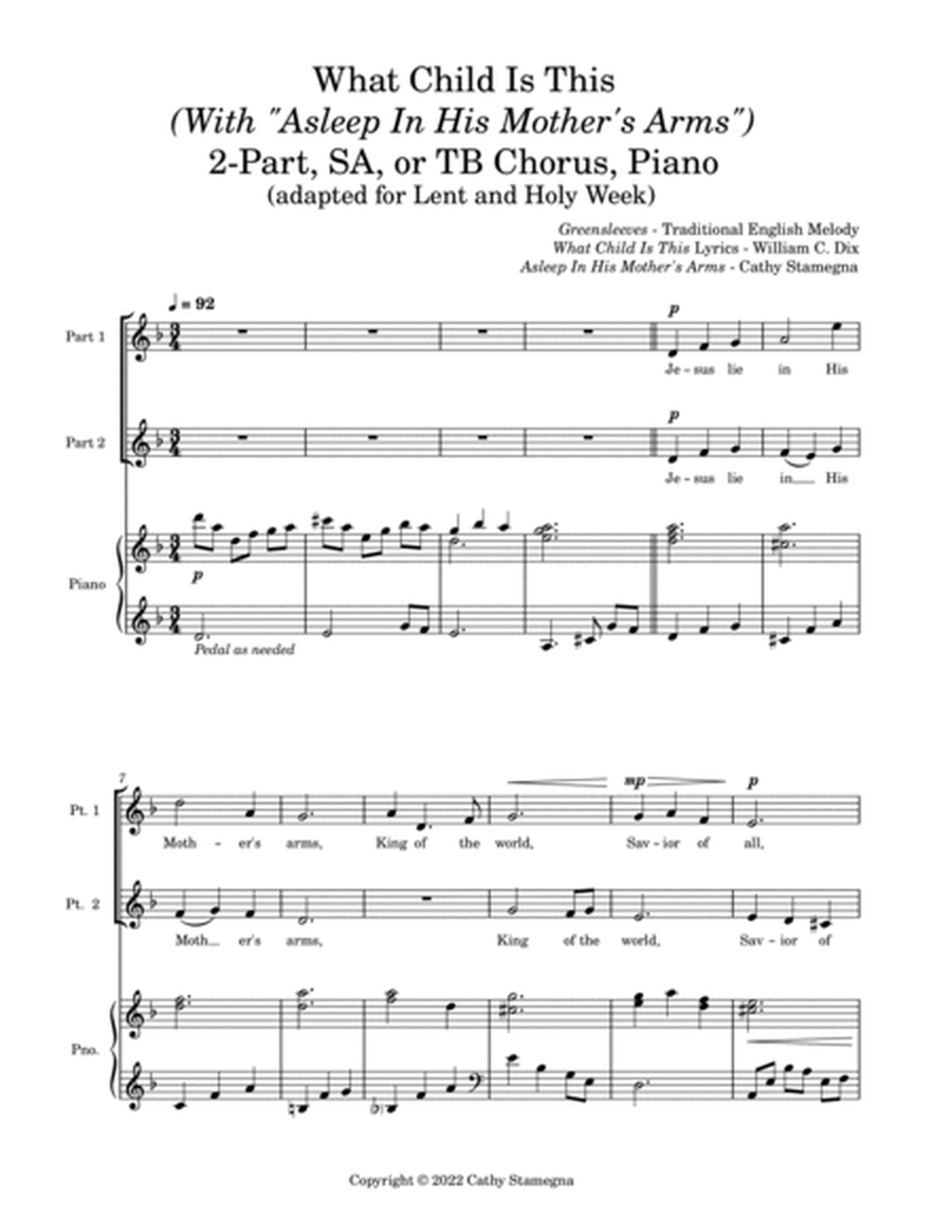 What Child Is This (With "Asleep In His Mother's Arms") (2-Part, SA, or TB Chorus, Piano) image number null