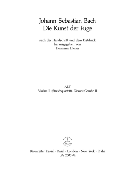 The Art of Fugue with Choral Vor deinen Thron tret ich hiermit. Edition for Strings according to the autograph and the first printed edition.