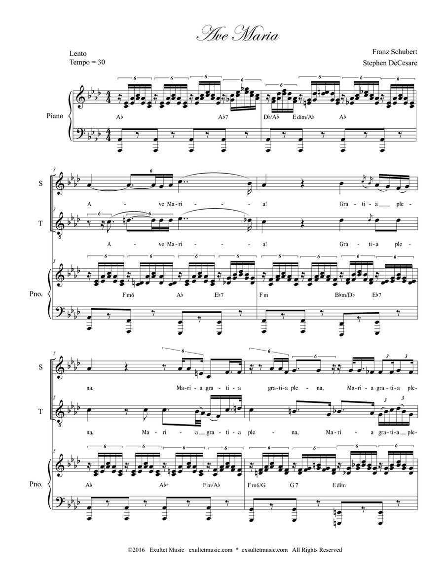 Ave Maria (Duet for Soprano and Tenor solo - (Medium Key) Tenor Voice scores gallery preview page 1