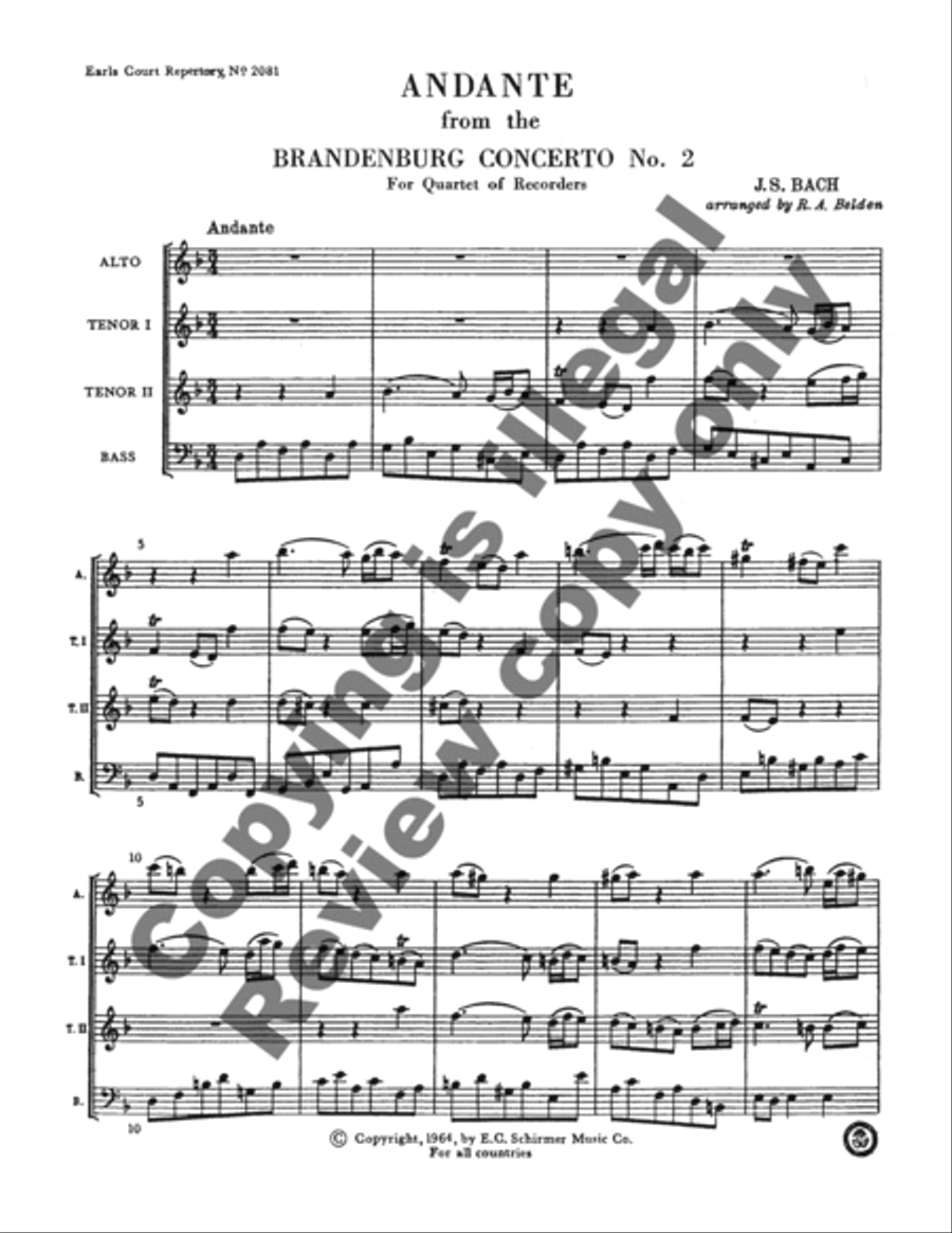 Andante (from Brandenberg Concerto No. 2) Choir scores gallery preview page 3