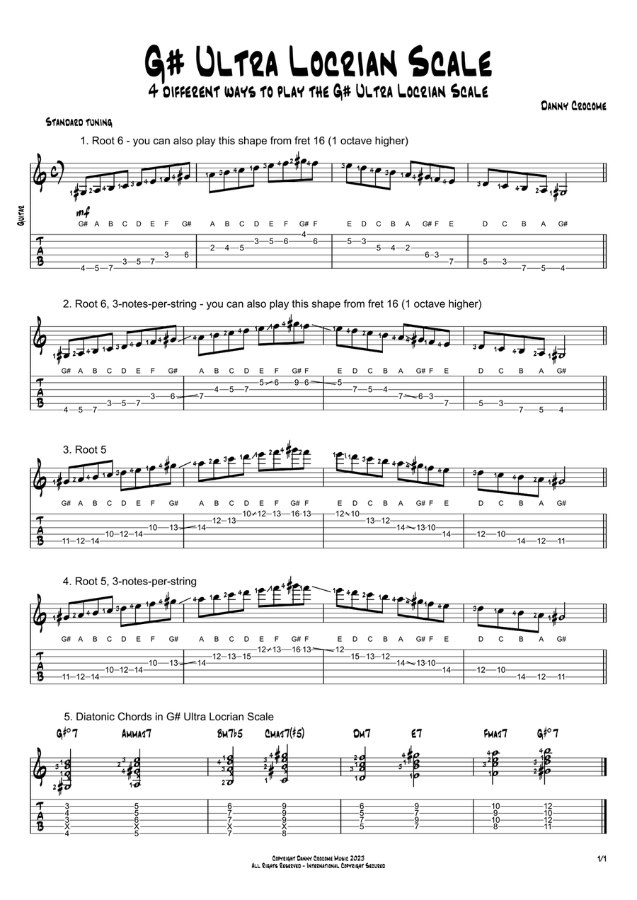 G# Ultra Locrian Scale (4 Ways to Play) Electric Guitar scores gallery preview page 1