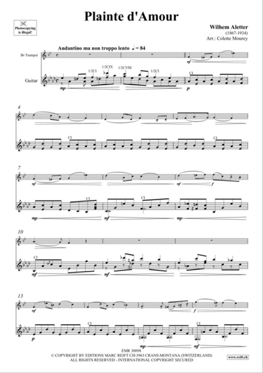 Plainte d'Amour Trumpet scores gallery preview page 3