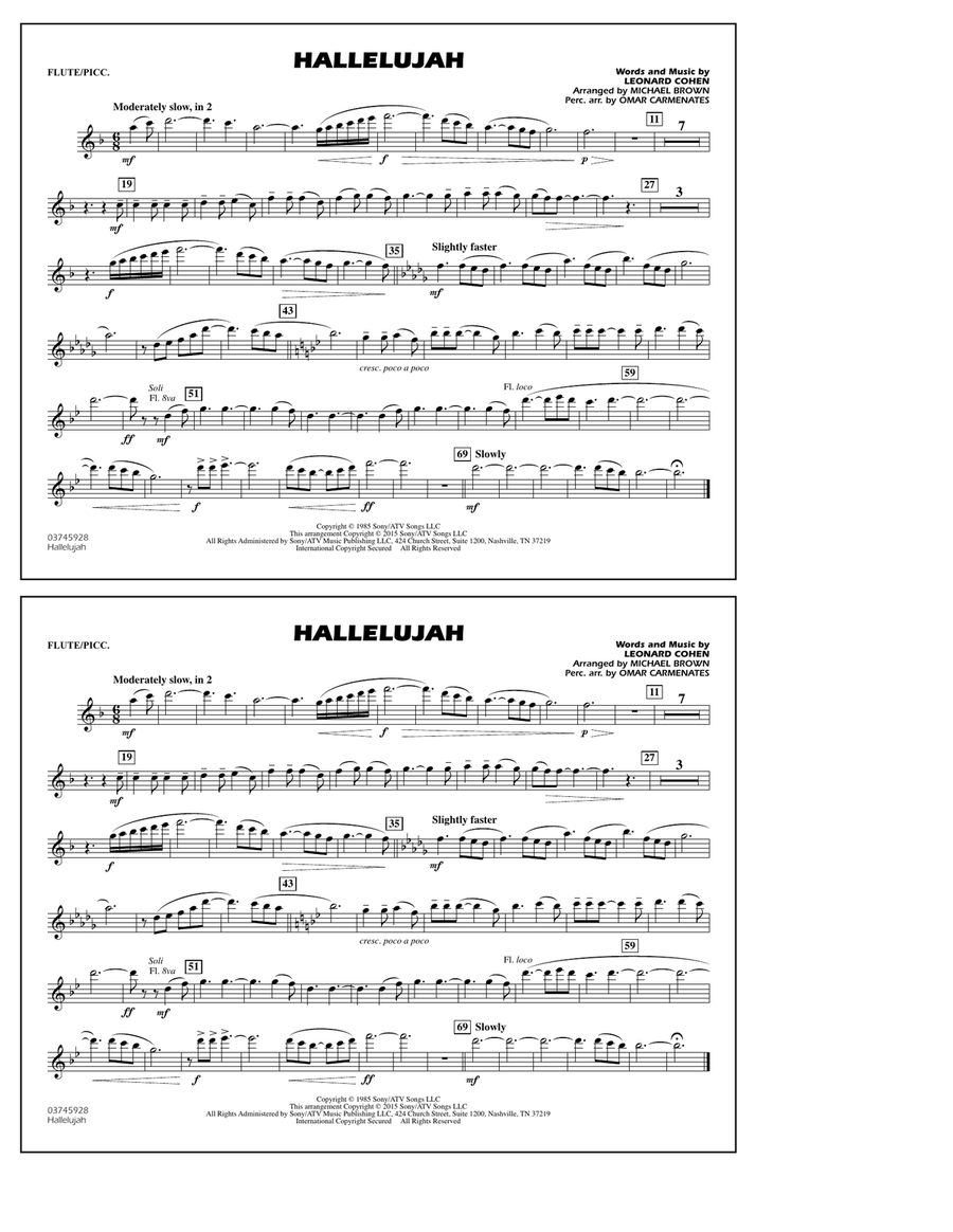 Hallelujah - Flute/Piccolo Marching Band scores gallery preview page 1