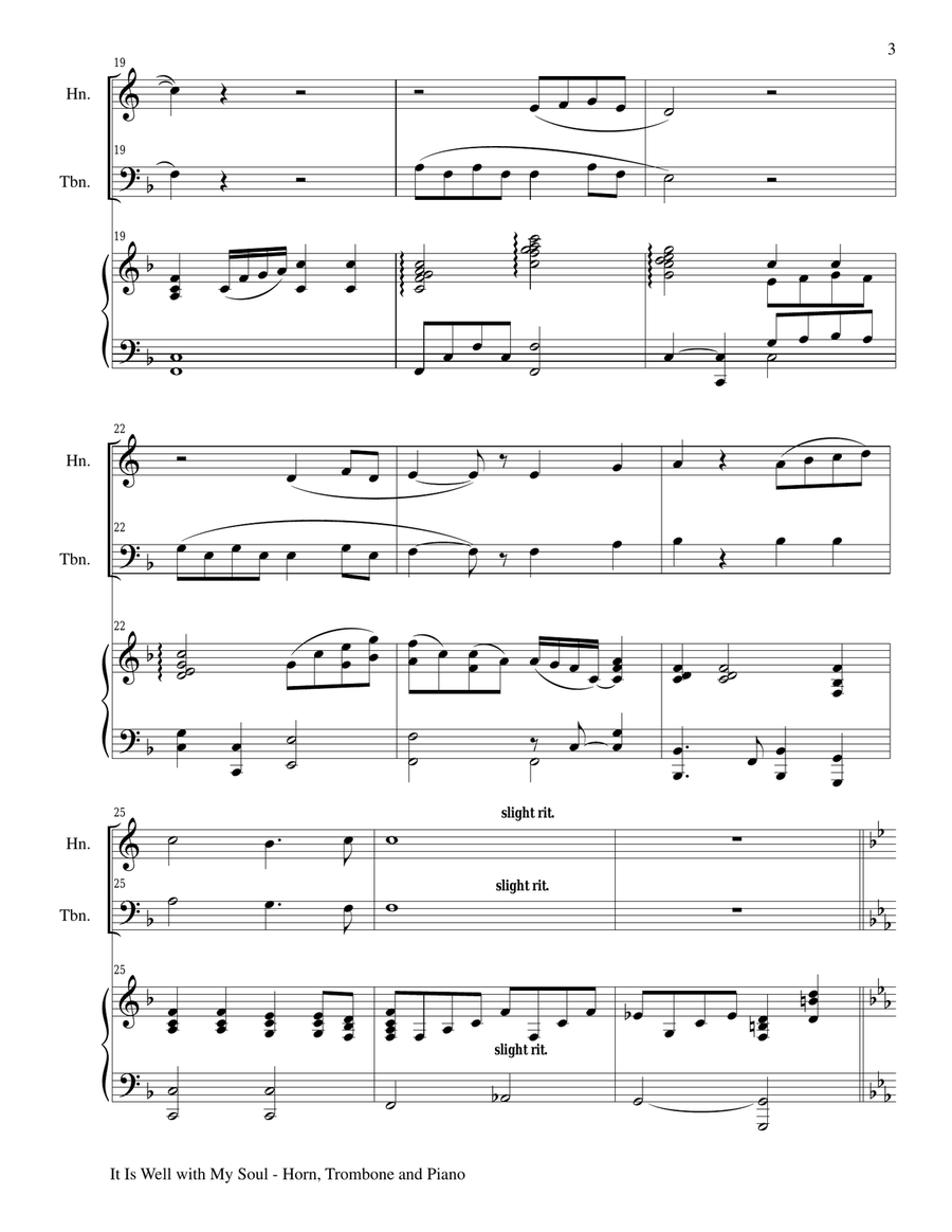 IT IS WELL WITH MY SOUL (Trio - Horn, Trombone, Piano with Score and Parts) Brass Trio scores gallery preview page 3