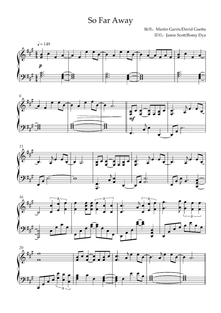 So Far Away Piano Solo scores gallery preview page 1