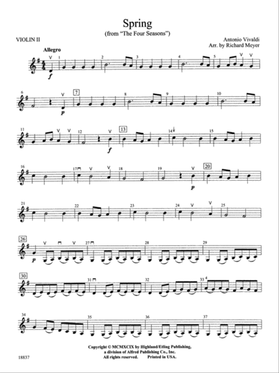 Spring from the Four Seasons: 2nd Violin String Orchestra scores gallery preview page 1