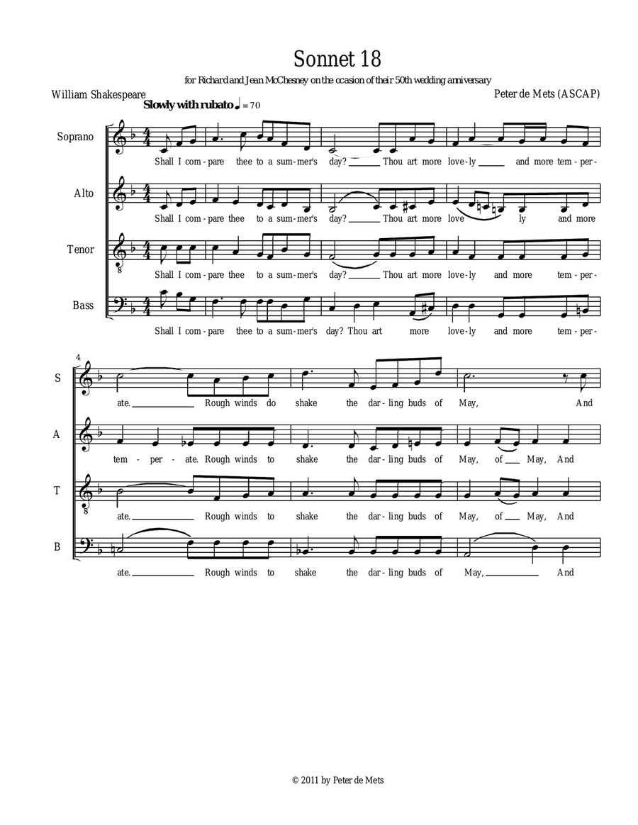 Shall I Compare Thee to a Summer's Day? 4-Part scores gallery preview page 1