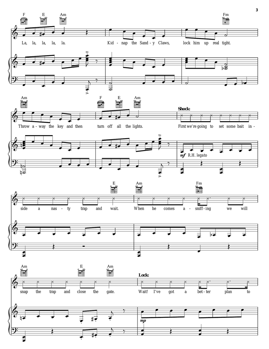 Kidnap The Sandy Claws (from The Nightmare Before Christmas) Piano, Vocal, Guitar scores gallery preview page 3