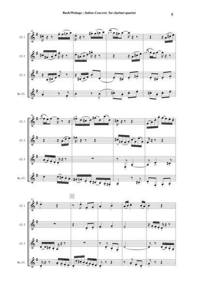 J. S. Bach: Italian Concerto BWV 971, arranged for three Bb clarinets and bass clarinet