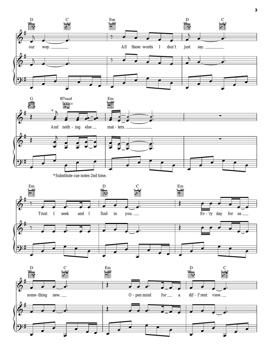 Nothing Else Matters Piano, Vocal, Guitar scores gallery preview page 3