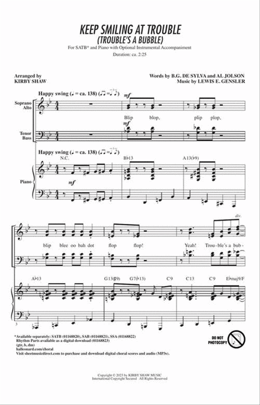 Keep Smiling at Trouble (Trouble's a Bubble) 4-Part scores gallery preview page 3