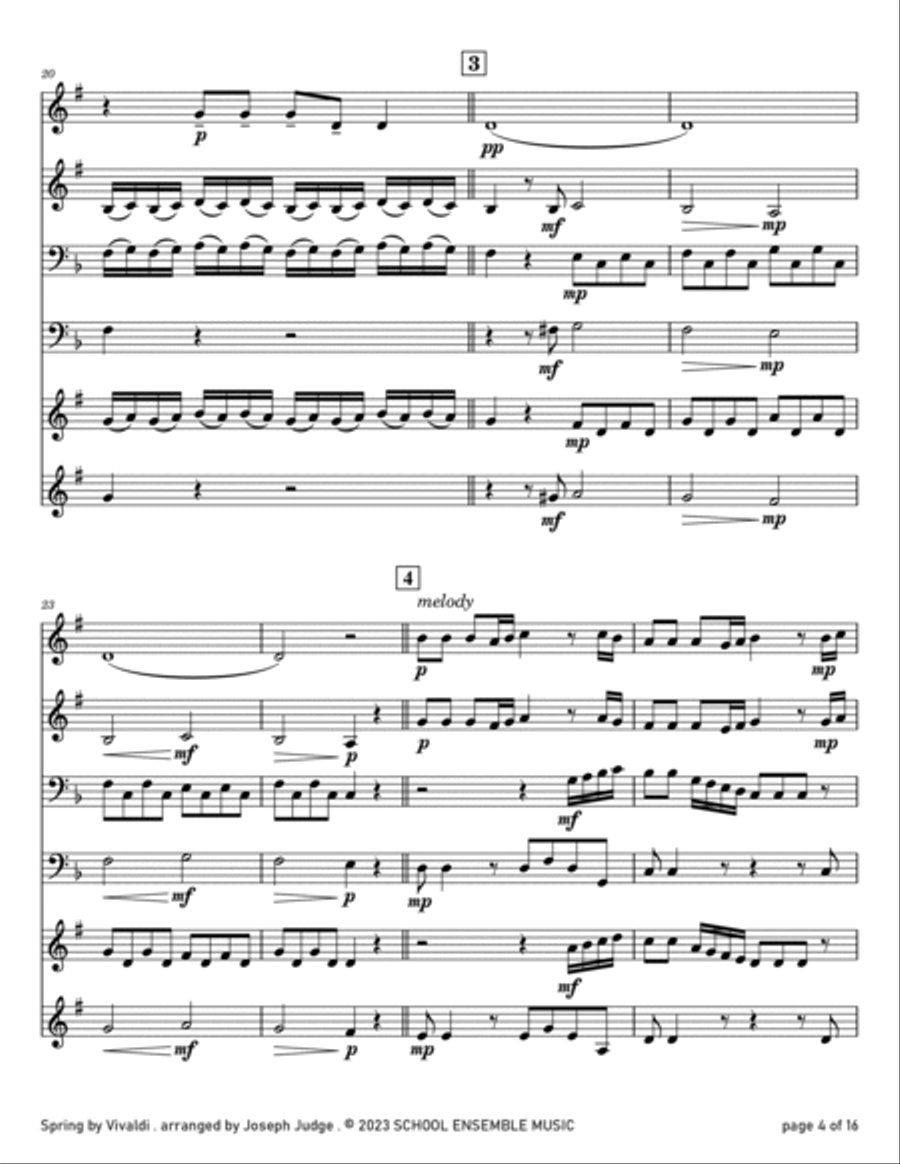Spring by Vivaldi for Brass Quartet in Schools Brass Quartet scores gallery preview page 4