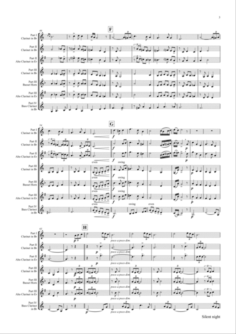 Stille Nacht (Silent night) - Jazz Waltz - Clarinet Quartet Clarinet Quartet scores gallery preview page 3